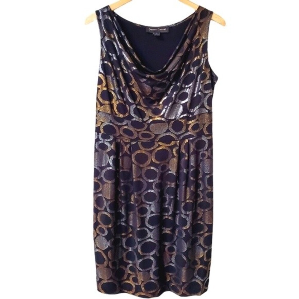Black Gold & Silver Geometric Print Mini Dress Women Size M
